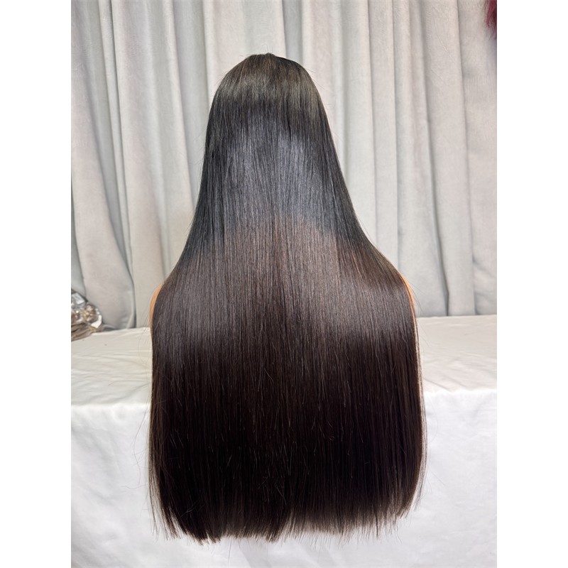 1B/#2 Half Brown 300% Density Double Drawn Bone Straight 2x6 5x5 Transparent Lace Closure Wig